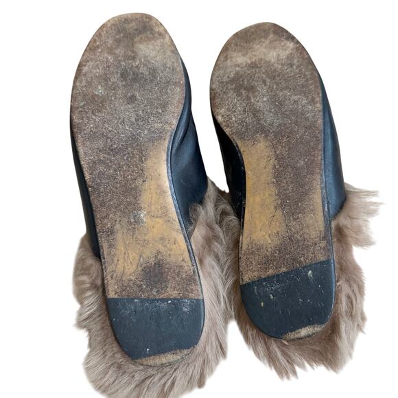 GUCCI Princetown Black Leather Fur Lined Loafer Mule with Bronze Horse Bit EU 37 - Picture 3 of 8